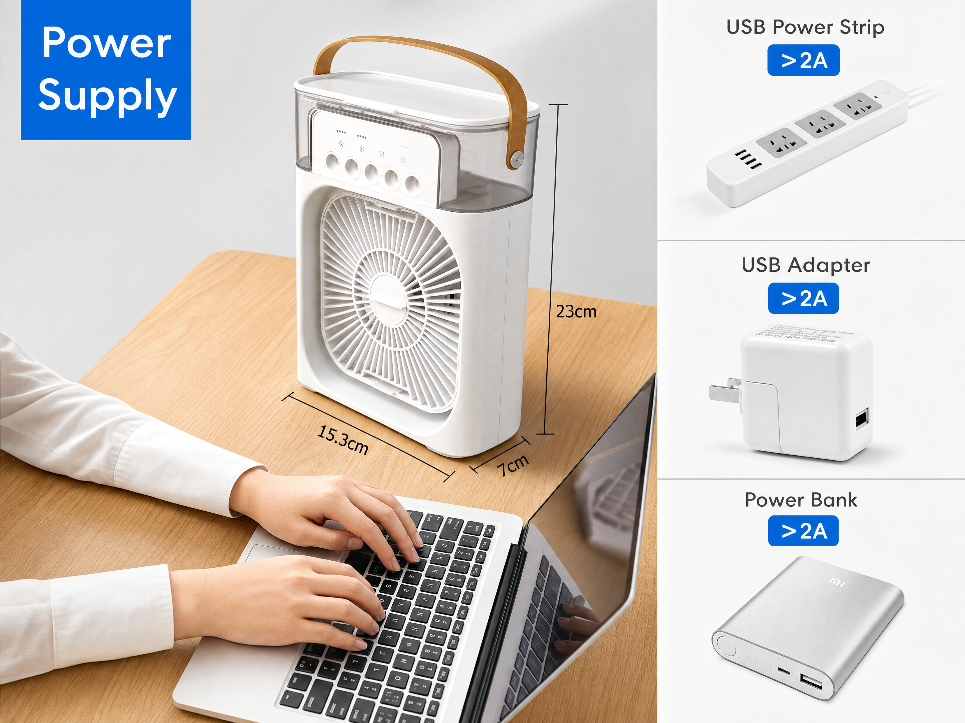 Ventilatore Umidificatore con Luce LED – Raffreddatore d'Aria Portatile USB
