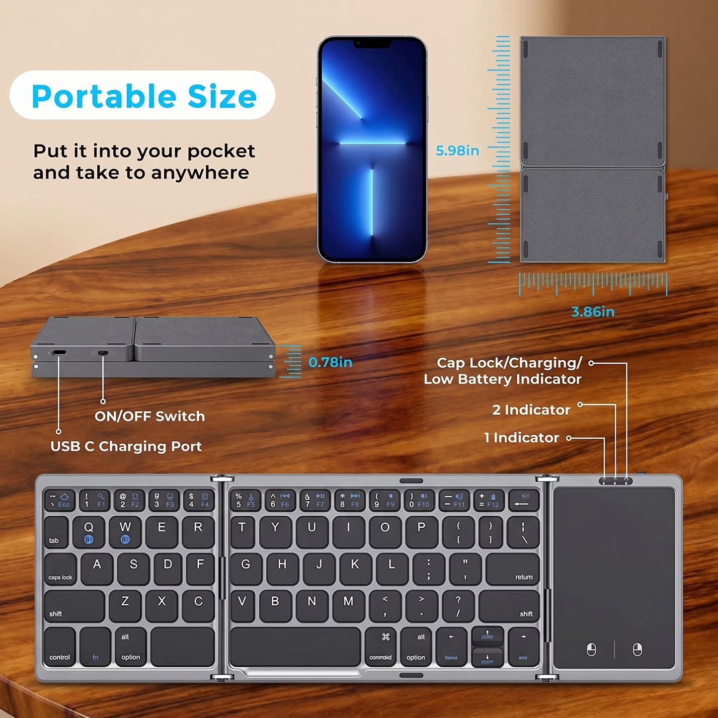 Tastiera Bluetooth Pieghevole | – PC, Mac, iOS, Android
