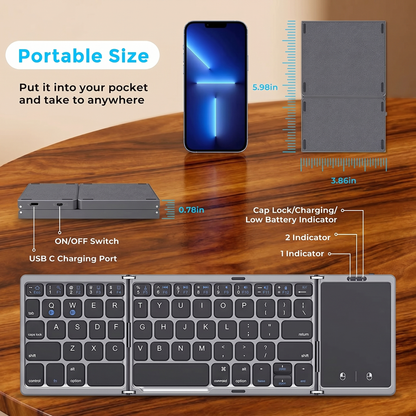 Tastiera Bluetooth Pieghevole | – PC, Mac, iOS, Android